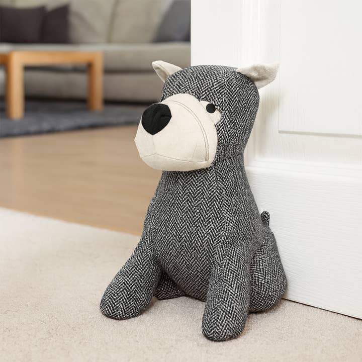 Evideco French Home Goods - Wholesale Door Stop - Dog Door Stop 2.3lb - Black/White Herringbone