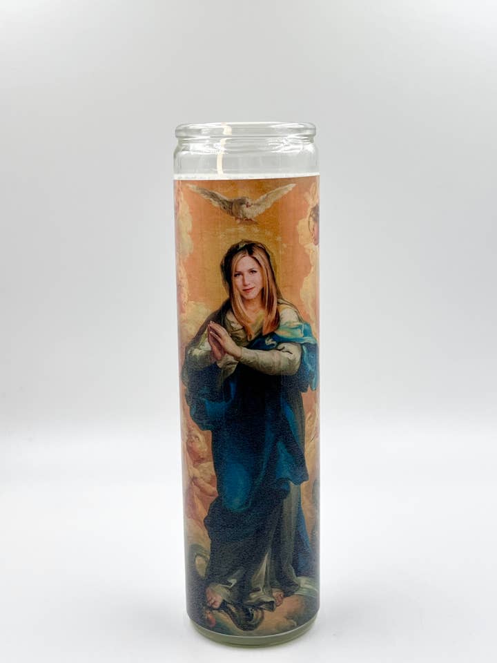 Friends Rachel Green Aniston Celebrity Prayer Candle for wholesale by Rustbelt Cooperative
