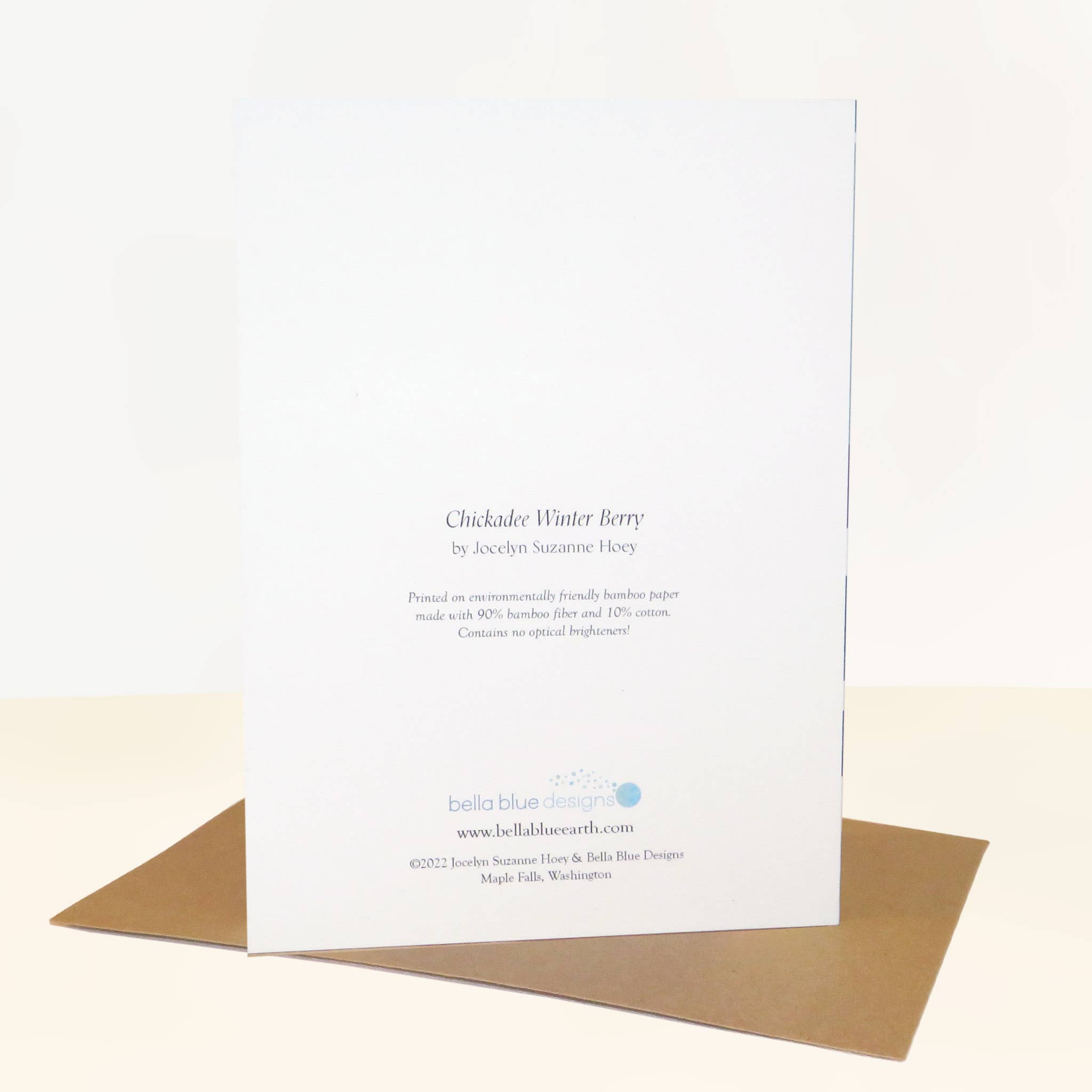 Bella Blue Designs - Wholesale Season's Greetings Card - Greeting Card on Bamboo Paper - Chickadee Winter Berry, 5x7"1