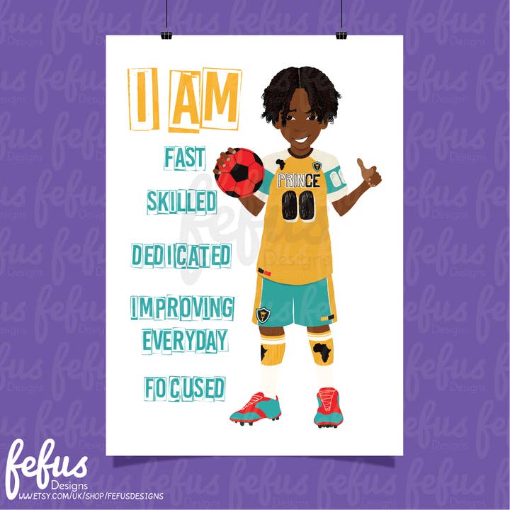 KYRESE - ART MURAL DE FOOTBALL JE SUIS AFFIRMATION | Fefus Designs pour la vente par Fefus Designs