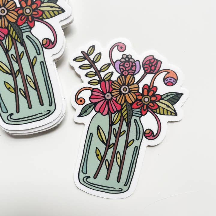 Jar with Flowers Sticker for wholesale by Valentina Harper
