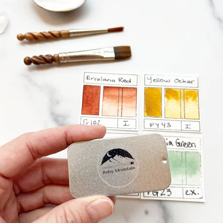 Ruby Mountain Paint Co. - Vendita all'ingrosso Acquarelli - Mini Palette Minerali della Terra, un set di mini cialde di acquerelli fatti a mano in tonalità terrose