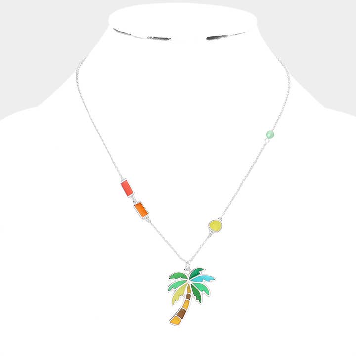 Colorful Palm Tree Pendant Necklace for wholesale by Sensibling Corp.