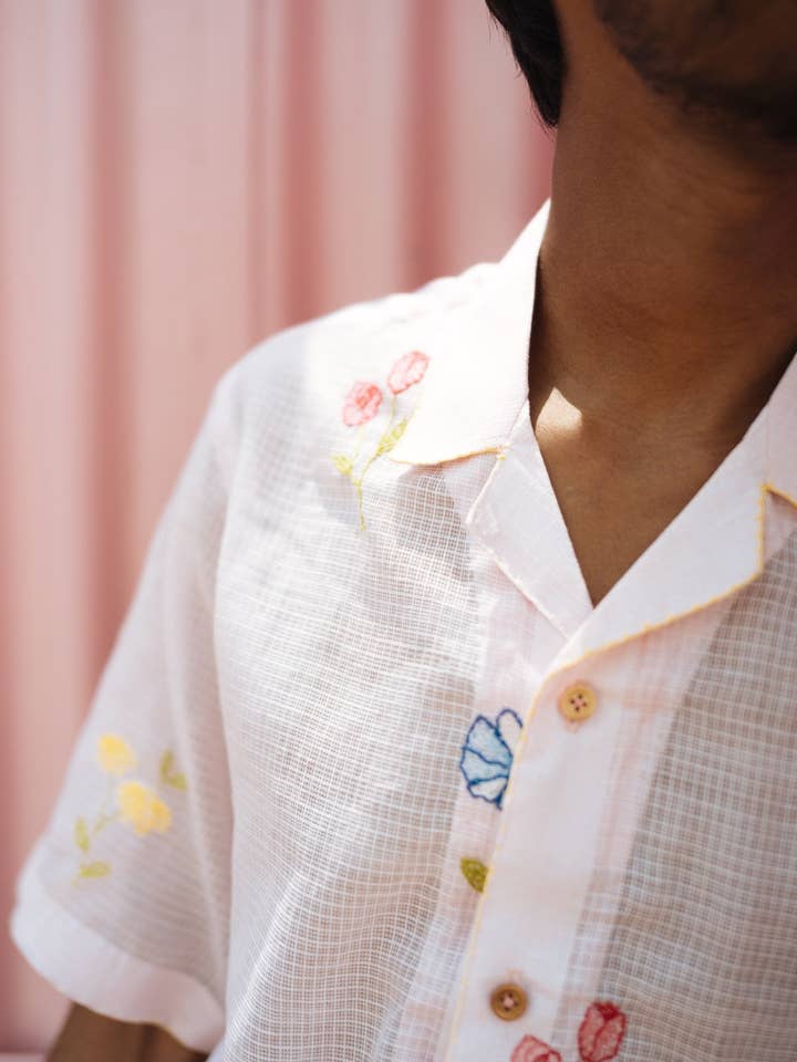 BOTANIC BLISS GEBORDUURD UNISEKS OVERHEMD - 100% KATOEN voor wholesale door Choyal - Fair Trade Unisex Clothing