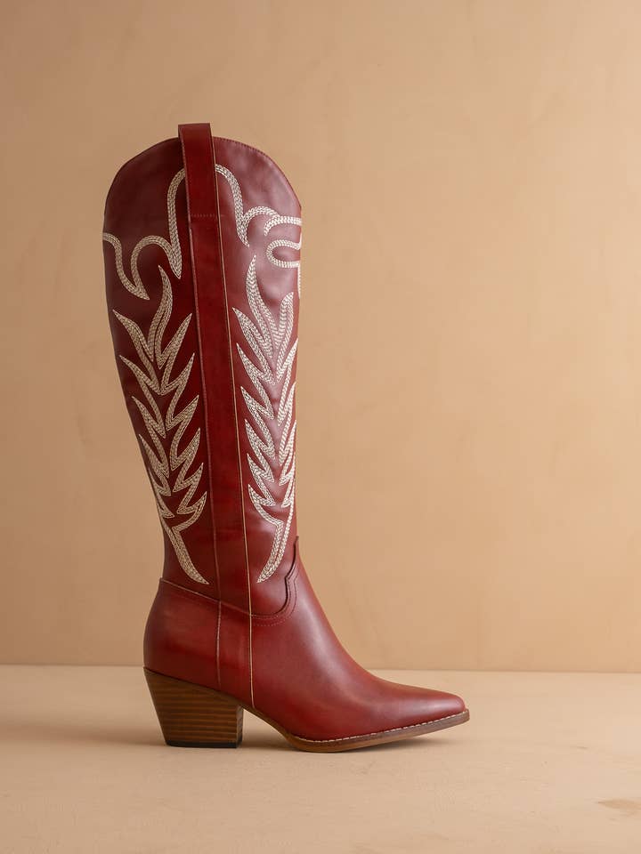 The Samara | Red Embroidered Tall Boot for wholesale by OASIS SOCIETY
