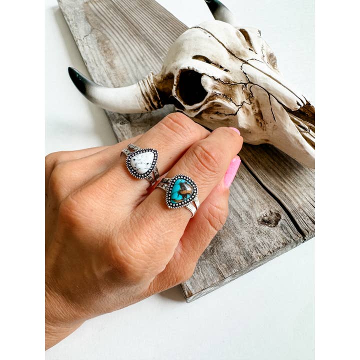 Boho Ranch Shop - Wholesale Cocktail/Statement Ring - Western Teardrop Stone Adjustable RingÂ