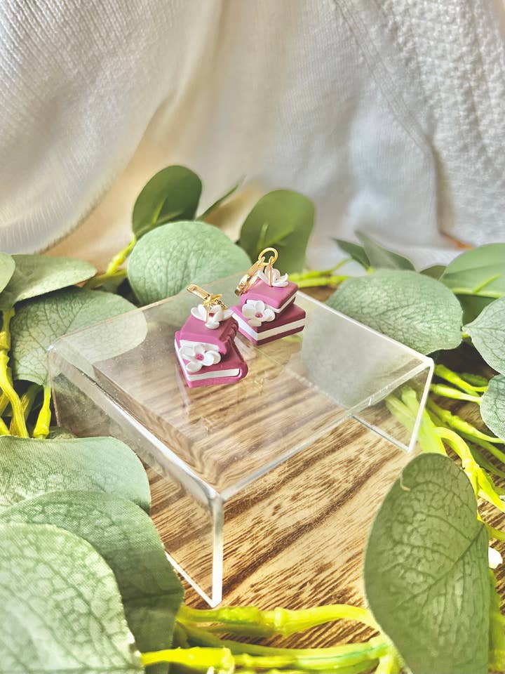 Book Stack Earrings, Floral Book Earrings, Book Clay Earring for wholesale by SeizeTheClayJewelry