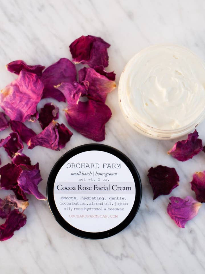 cocoa rose facial lotion 2oz for wholesale by Orchard Farm Soap
