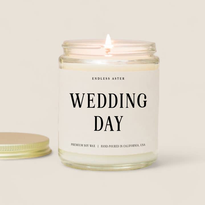 Wedding Day - 8, 16 oz Vegan Soy, Glass Jar Candle, For Her for wholesale by Endless Aster