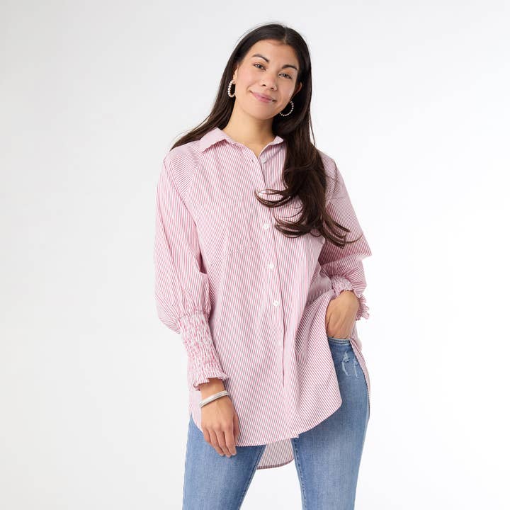 Tianna Striped Tunic Top with Cinched Sleeve for wholesale by COCO + CARMEN
