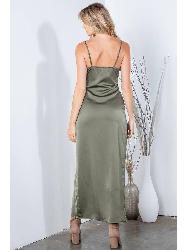 Gypsie Jane - Wholesale Dress - Women's - Silk Satin solid maxi dress with slit