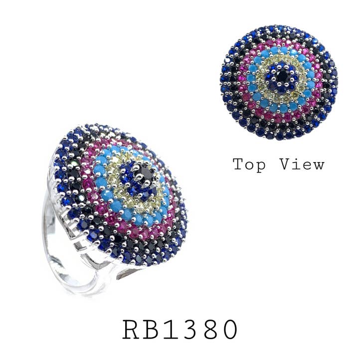 Anel Cúbico Multicolor em Zircónia Cúbica em Latão por atacado de Nisso & Co. NYC Jewelry Wholesale