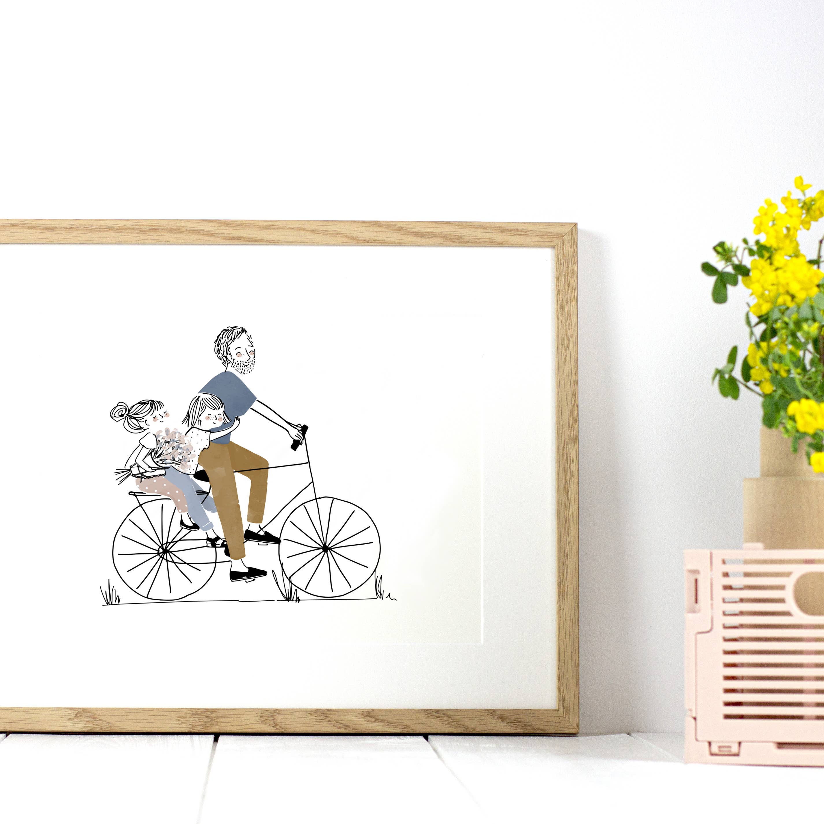 MY LOVELY THING - Wholesale Art Print - Print Bike Ride Dad with 2 Girls1