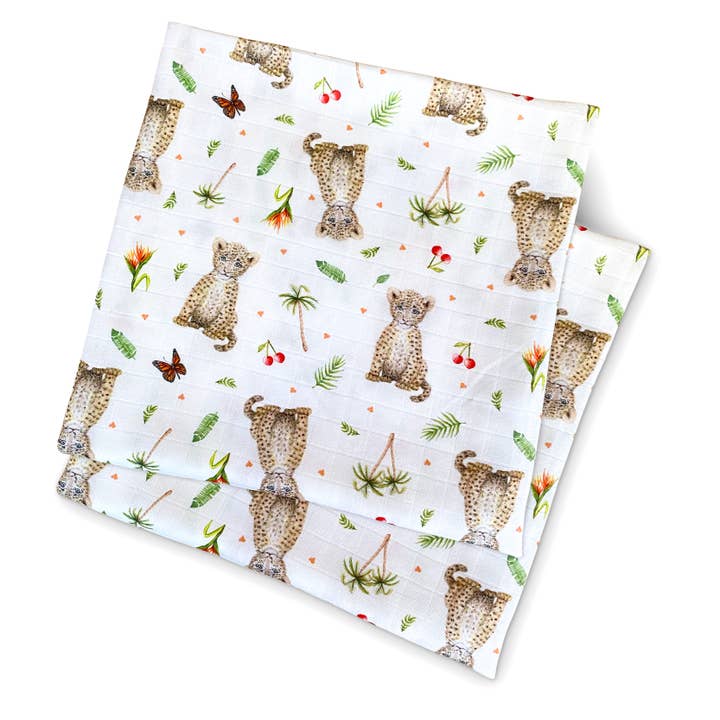 2-pack mousseline babyswaddles leopard - 60 cm voor wholesale door World of Mies