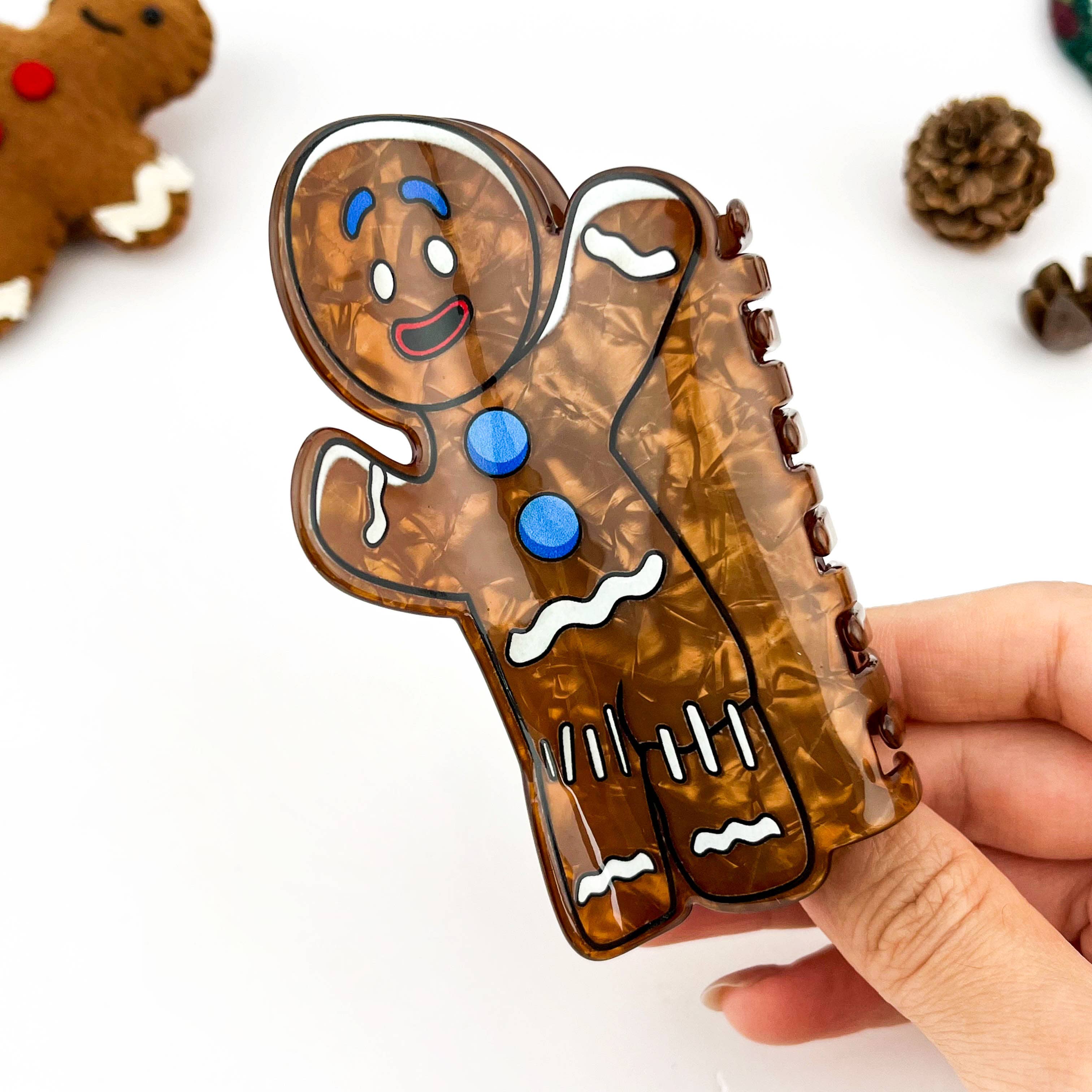 Brown Cute Gingerbread Man Fun  Christmas Holiday Hair Claw Clip for wholesale on Faire1