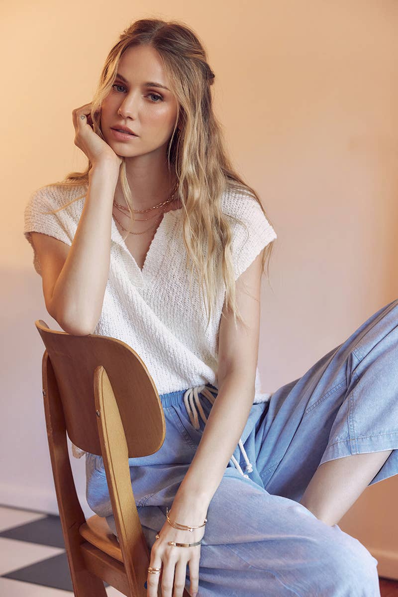 in february - Wholesale Knit Sweater - Women's - RELAXED FIT SLUB KNIT SWEATER TOP WITH SPLIT NECK2