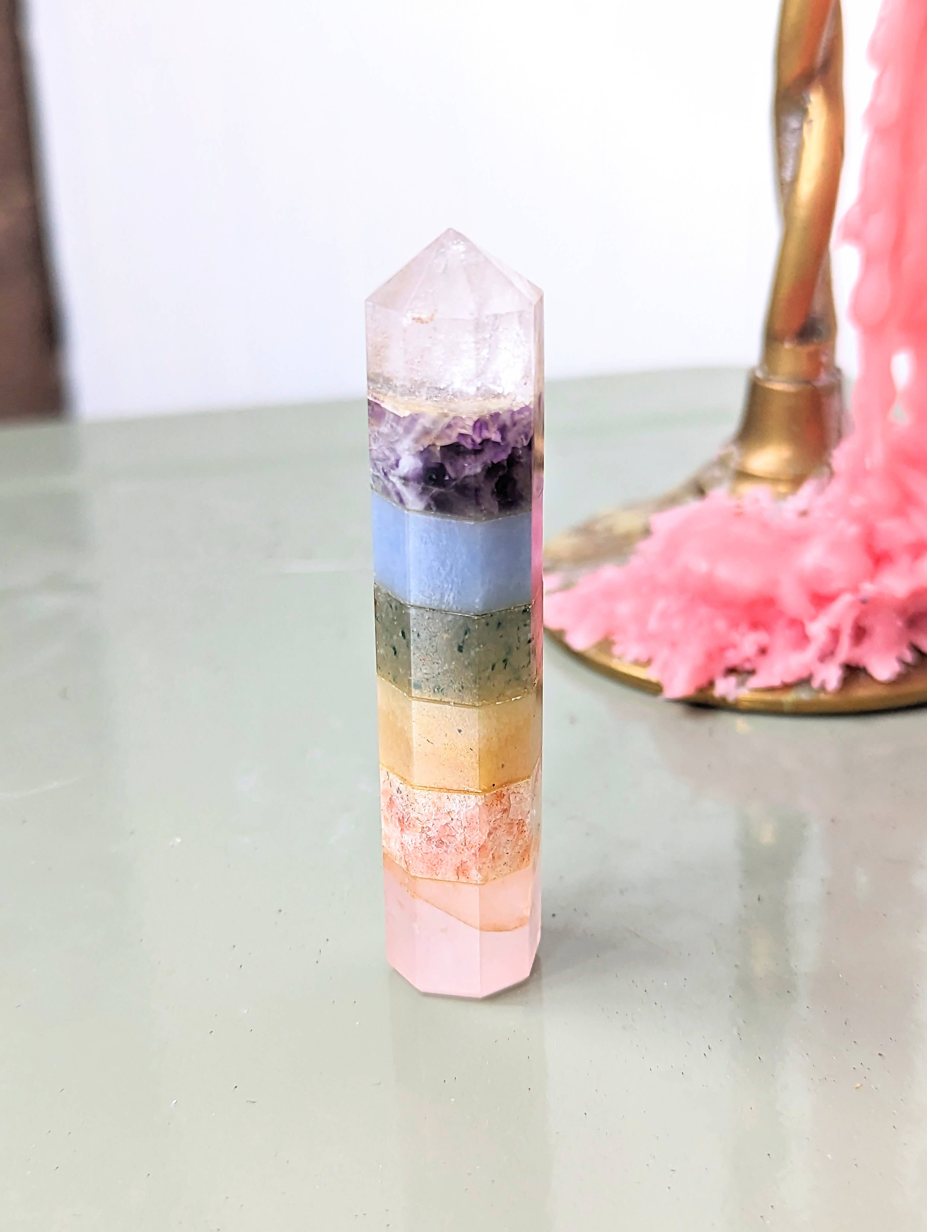 Goddess Provisions - Wholesale Spiritual Stone/Crystal - Pastel Rainbow Chakra Wand - crystal, obelisk, altar tool3