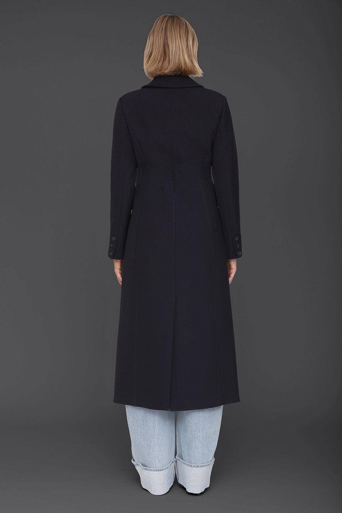 Navy Wool Blend Double Breasted Coat for wholesale on Faire5