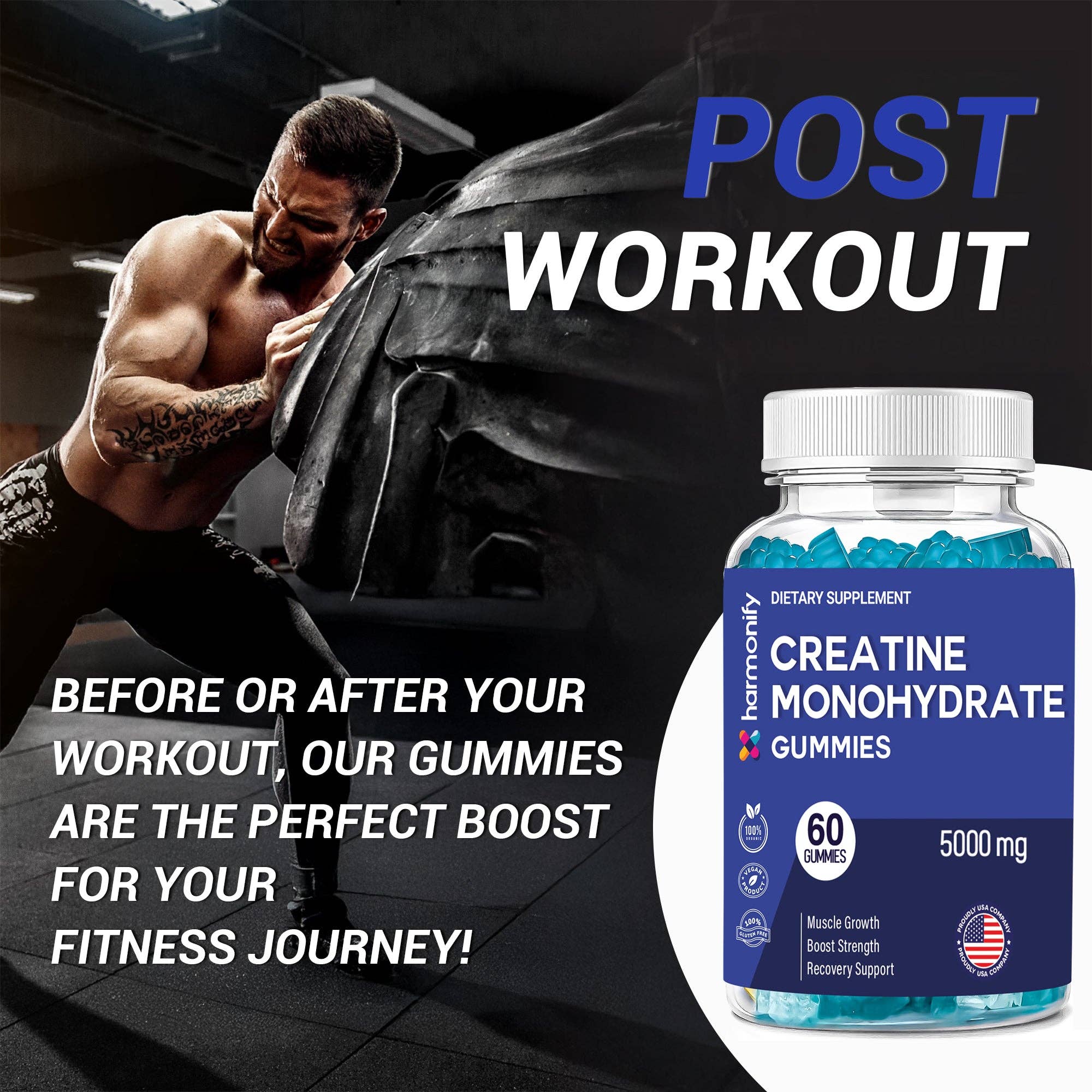 HARMONIFY - Vendita all'ingrosso Vitamine/integratori orali - HARMONIFY Gommose di Creatina Monoidrato 5000mg – Crescita Muscolare, Forza e Supporto al Recupero – Vegane, Senza Glutine, Non OGM – 60 Gommose2