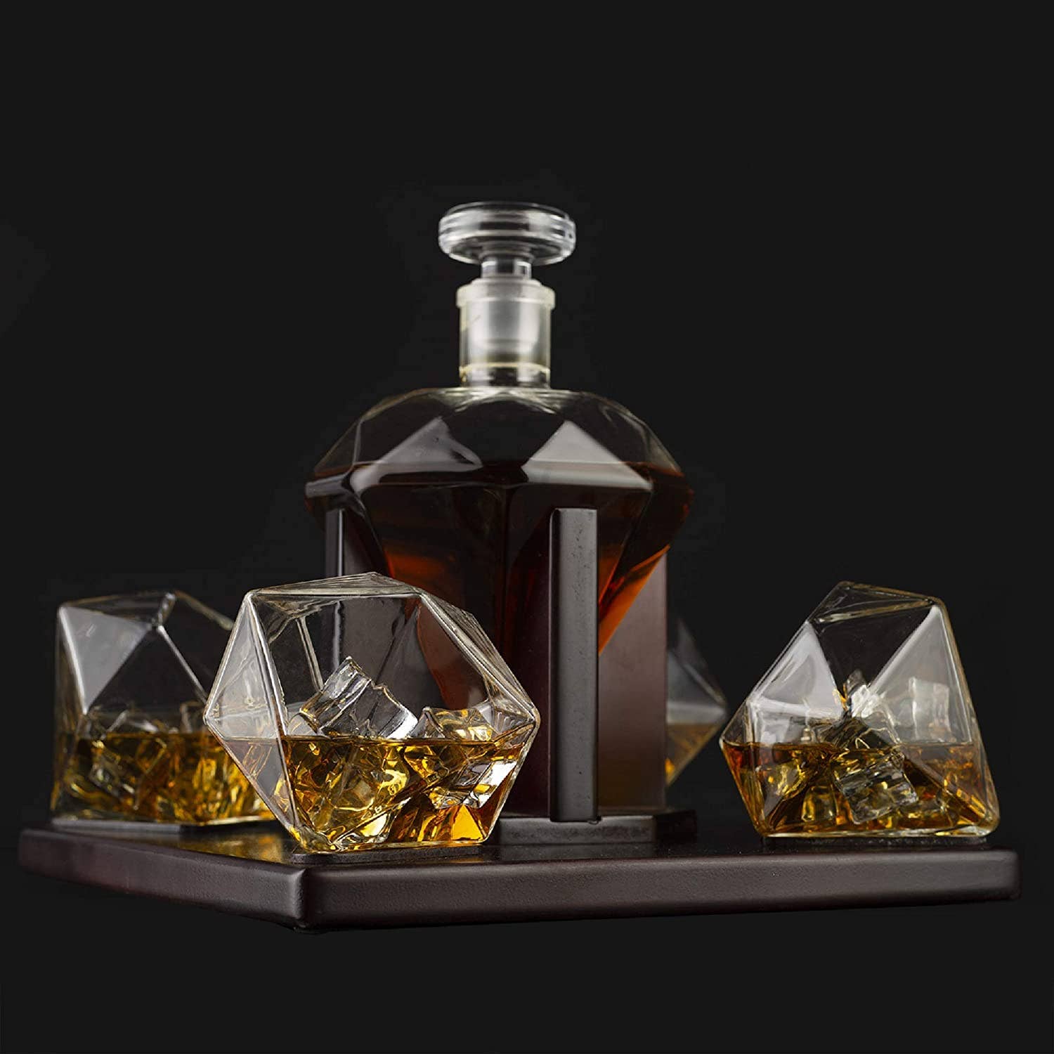The Wine Savant /  Khen Glassware – wholesale Decanter – Diamond Whiskey Decanter Set with 4 Diamon Whiskey Glasses4