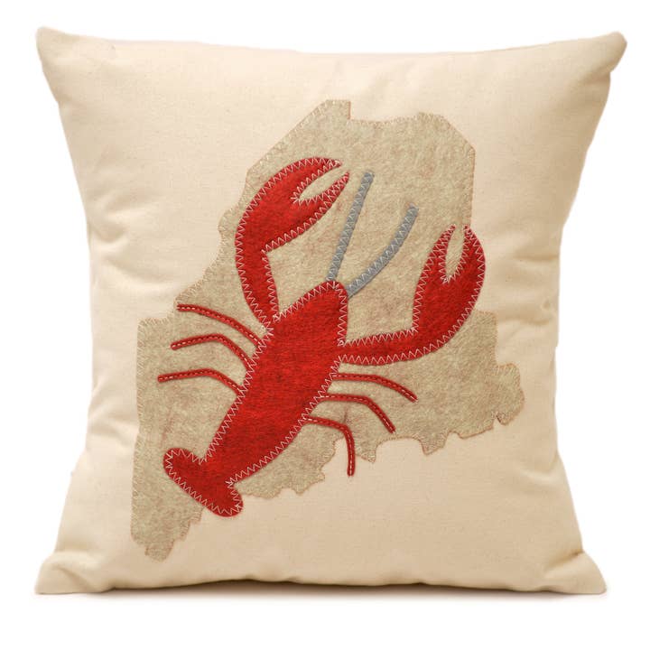 The Salty Cottage - Wholesale Throw/Decorative Pillow - 18" Lobster on Maine state pillow