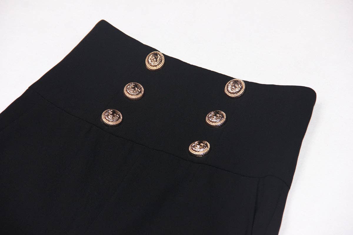 Sort M82 Højtaljede Draperede Vidde Flared Bukser for engroshandel på Faire3