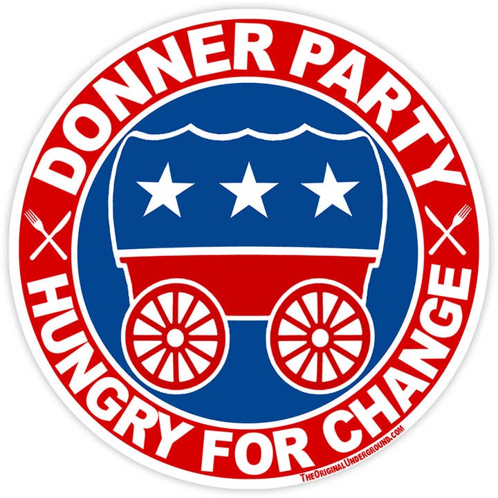 Adesivo Donner Party «Hungry for Change» per la vendita all'ingrosso da parte di Shady Front