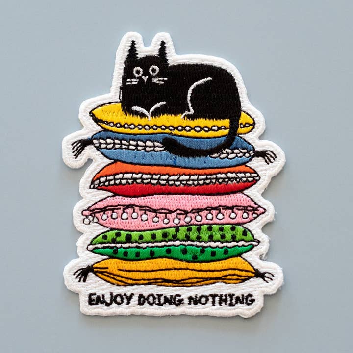 Enjoy Doing Nothing Cat Iron-On Patch - Funny cool patch for wholesale by RippleSplash Studio
