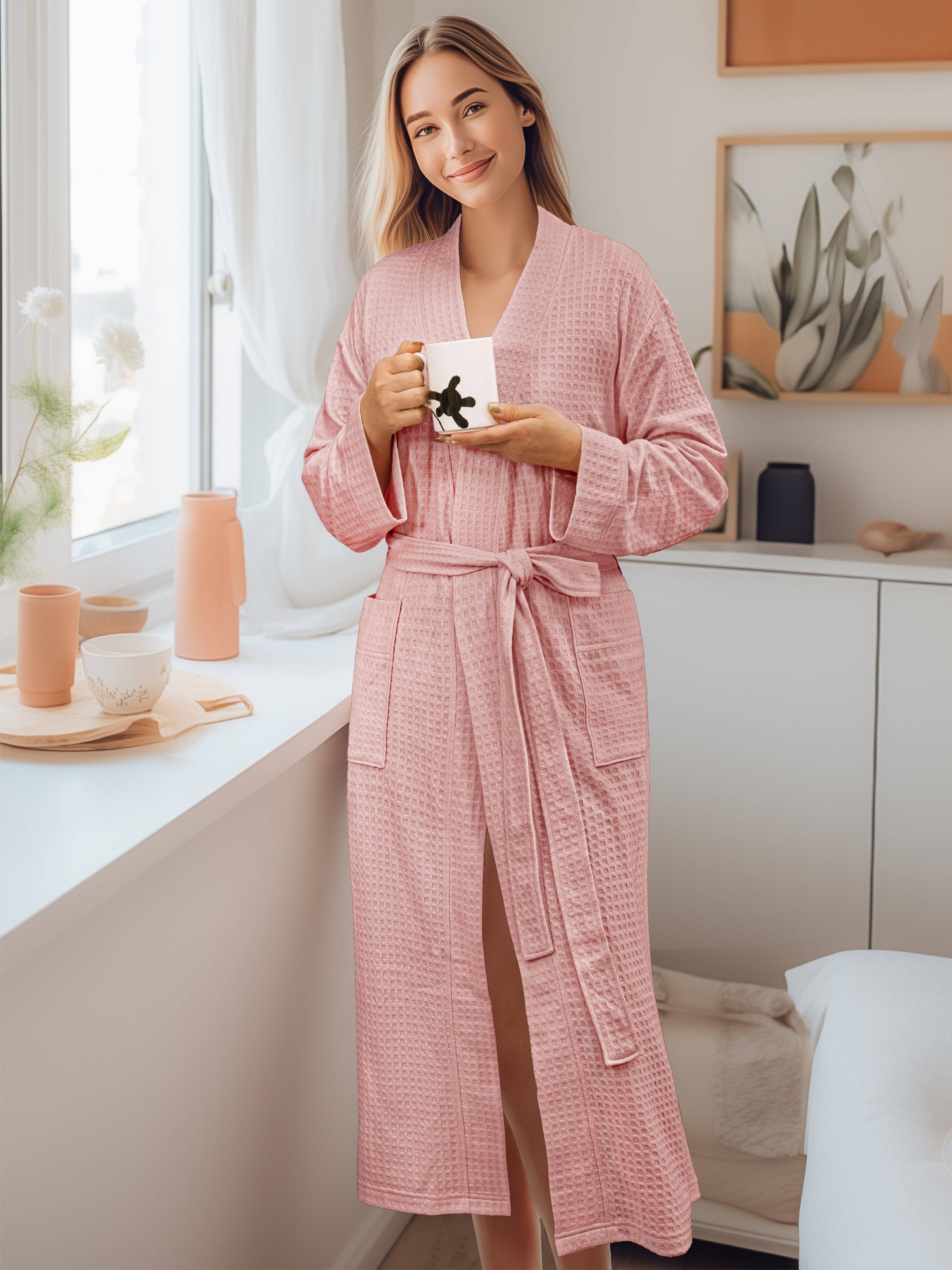 Pavilia - Wholesale Robe - Women's - Women's Waffle Texture Knit Robe14