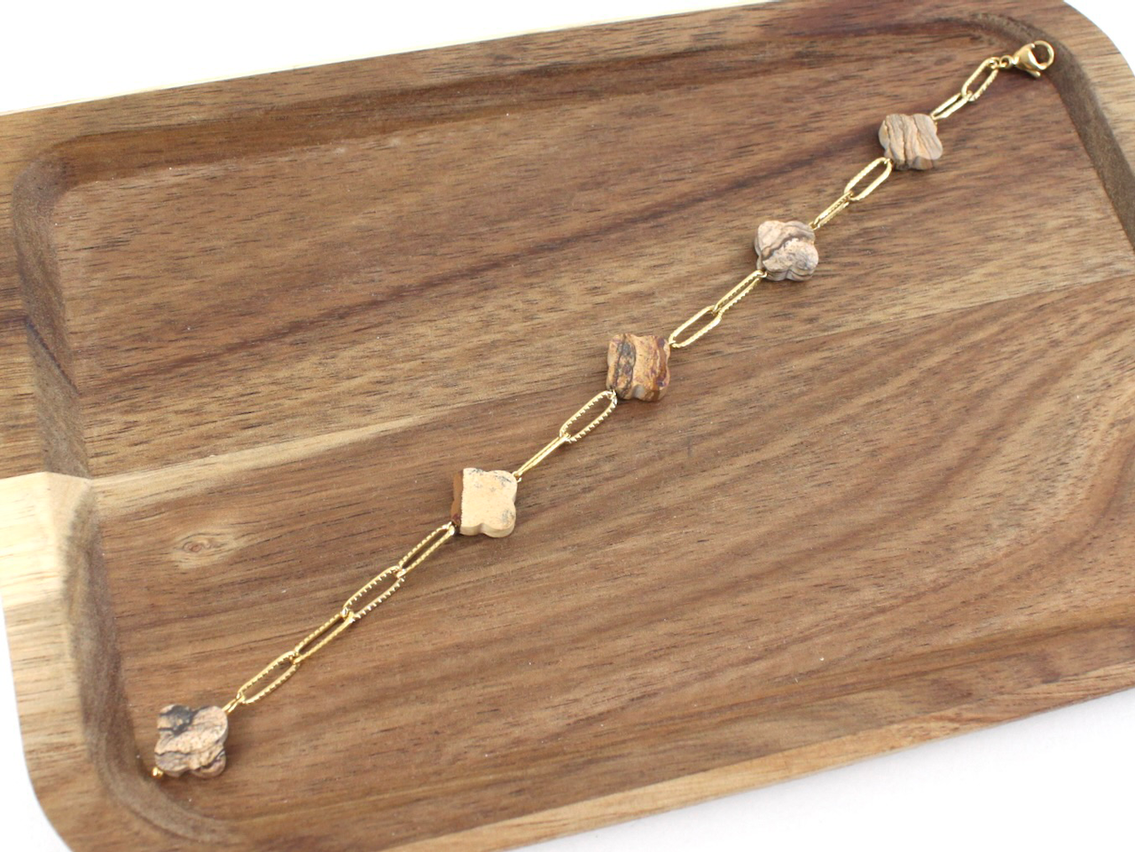 Pretty Persuasions - Vendita all'ingrosso Bracciali a catena e a maglie - B24045 Bracciale in acciaio inossidabile con 5 Clover Stone1