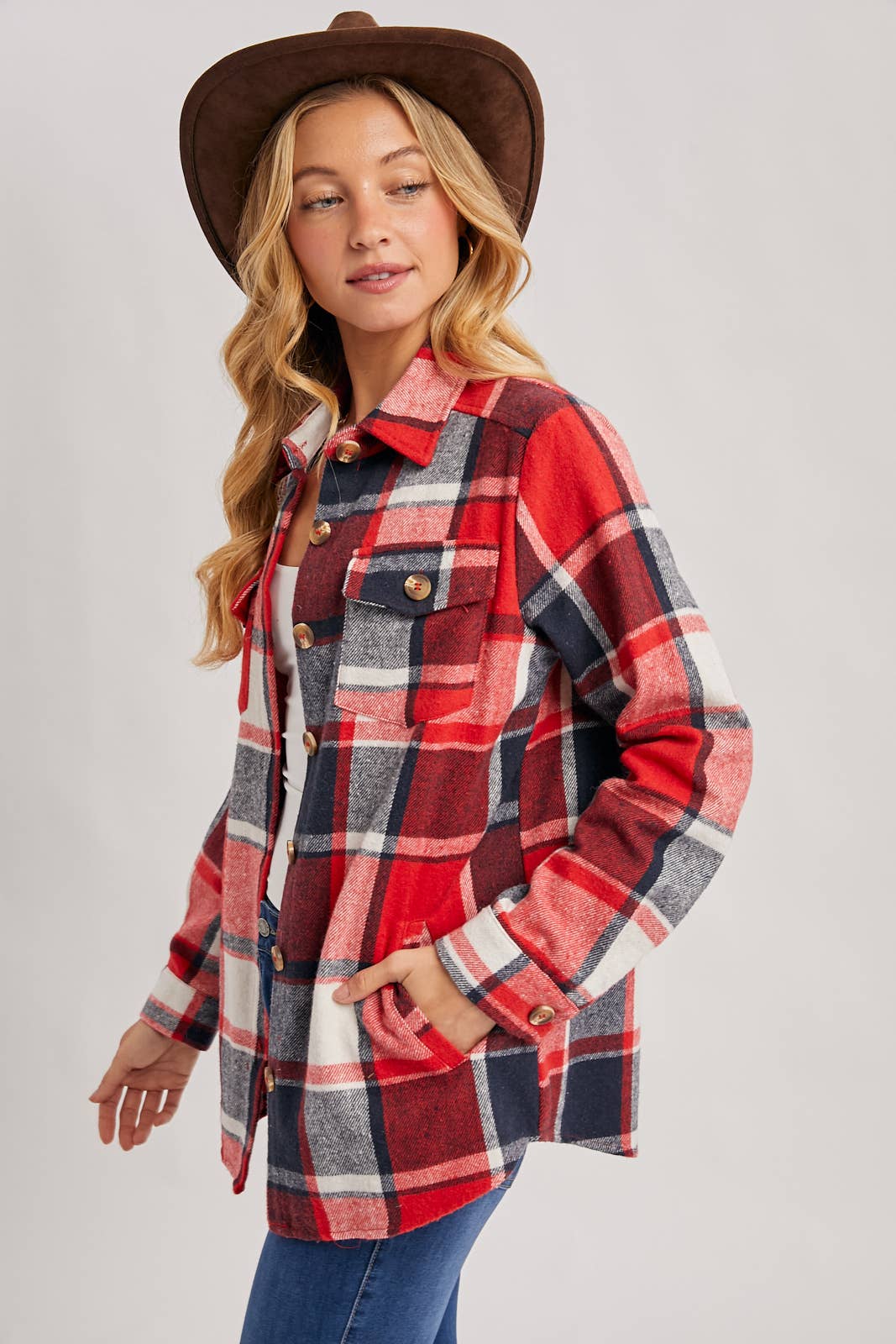 Bluivy - Wholesale Shirt Jacket/Shacket - Women's - FLANNEL PLAID SHACKET WITH POCKETS24