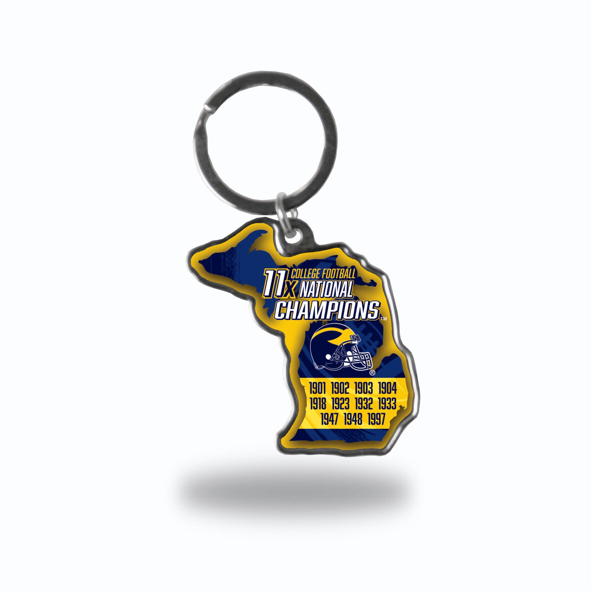 Rico Industries - Wholesale Keychain - Unisex - NCAA Michigan Wolverines Champ State Shape Keychain