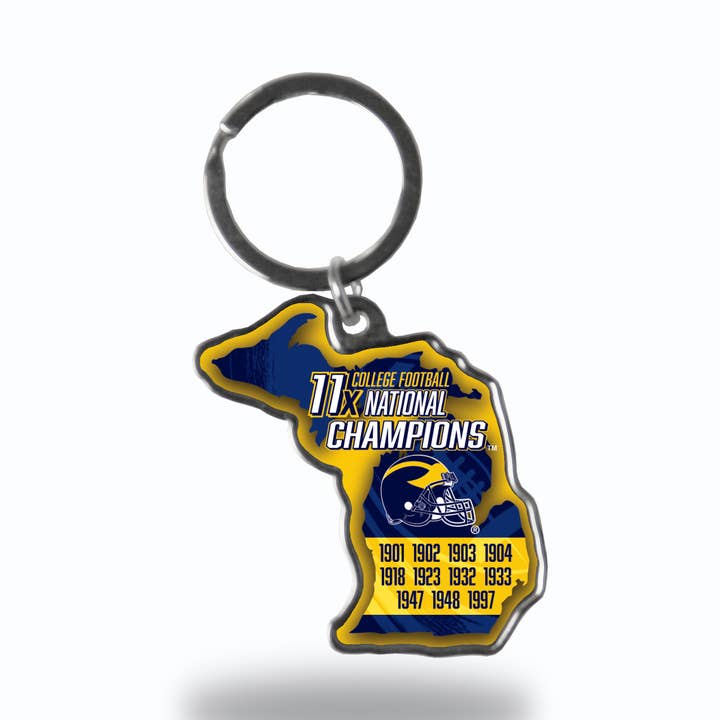 Rico Industries - Wholesale Keychain - Unisex - NCAA Michigan Wolverines Champ State Shape Keychain0