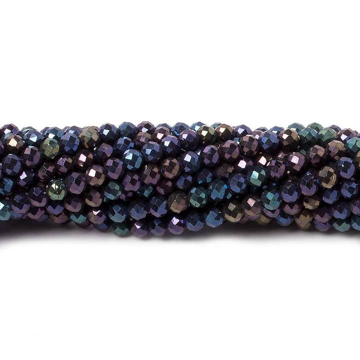 3mm Peacock Metallic Black Spinel Micro faceted rounds 13 inch 128 beads for wholesale by The Bead Traders