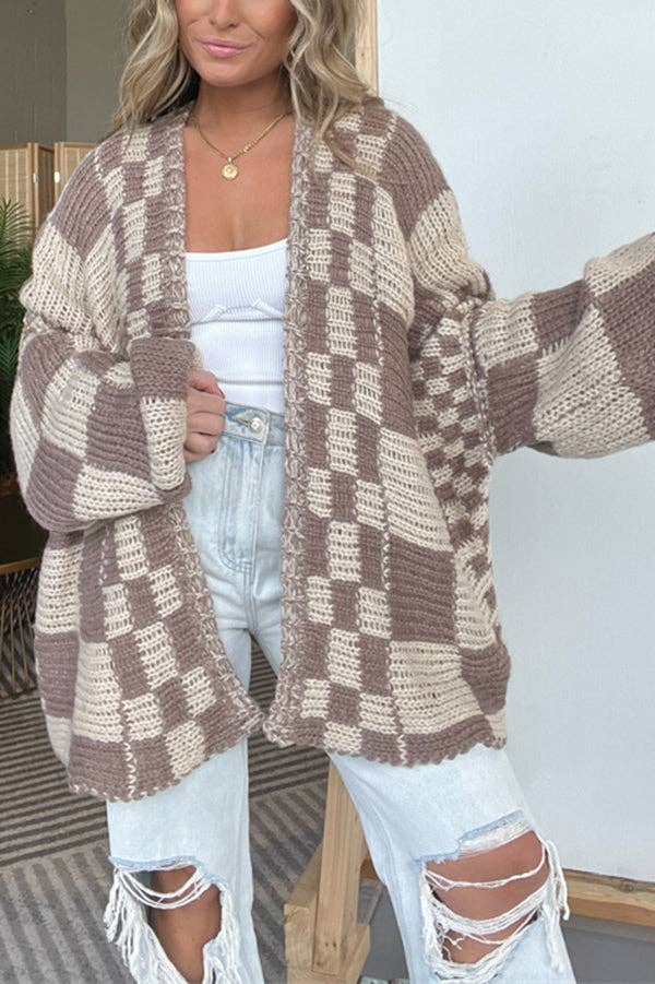 Rosa Clothing - Wholesale Cardigan - Women's - rizz boxy checkerboard knit Cardigan0