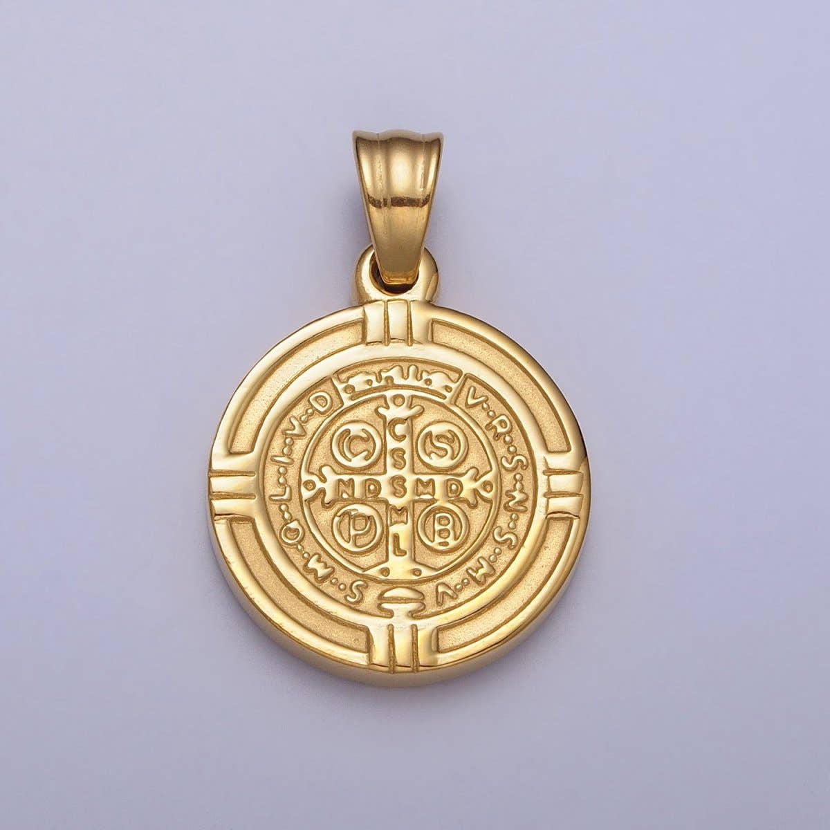 Aim Eternal - Venta al por mayor Abalorios/colgantes individuales - Colgante de Acero Inoxidable San Benito de Doble Cara SMQLIVB PAX VRSNSMV en Oro y Plata | P-10770