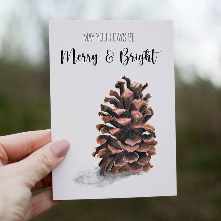 Christmas Pine Cone Greetings Card for wholesale by Lucy Locks Art