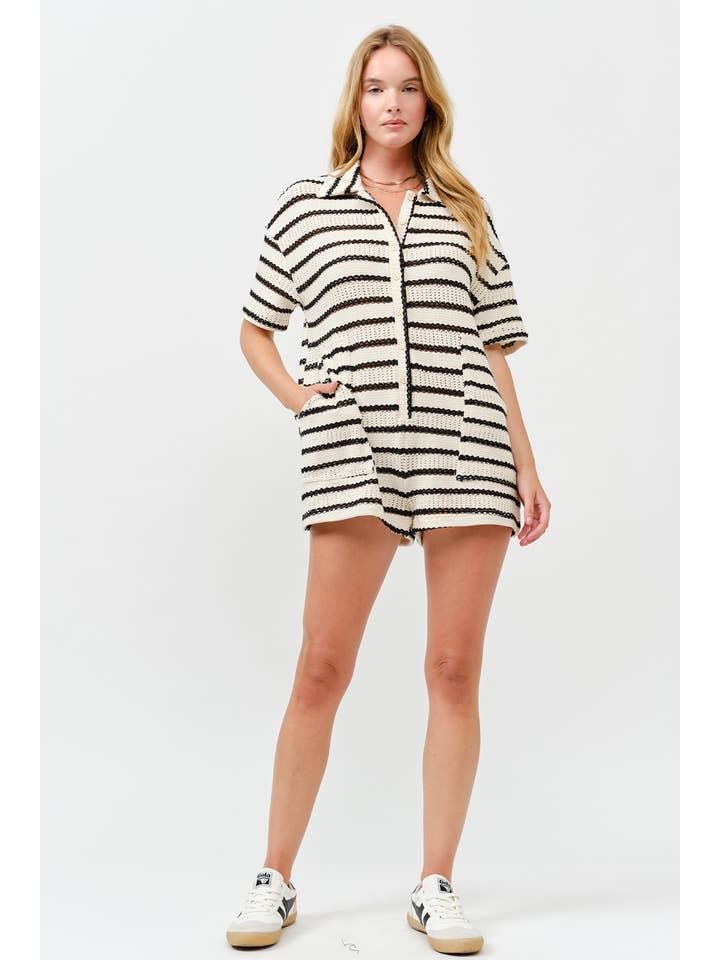 ILLA ILLA - Wholesale Romper - Women's - Slouchy Striped Crochet Romper6