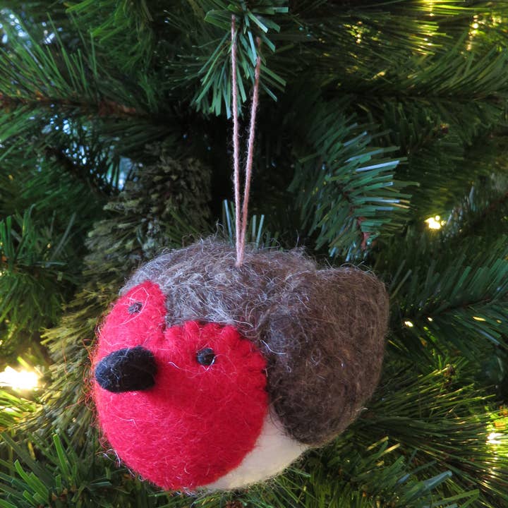 Handmade Needle Felt Hanging Christmas Decoration - Rosie Robin Handmade Needle Felt Hanging Christmas Decoration - Rosie Robin