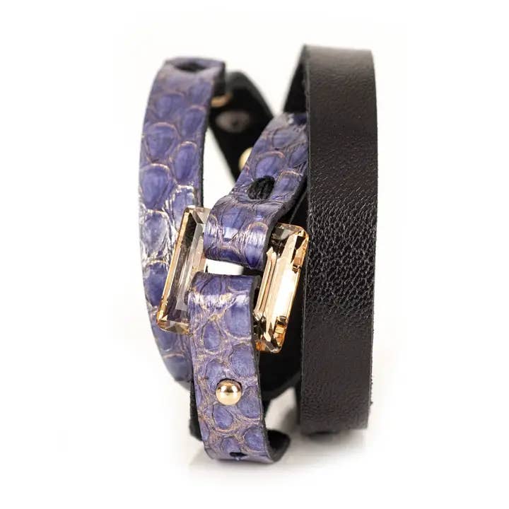 Python Læder Krystal Spænde Manchet Armbånd Blå Røg for engroshandel hos The Dark