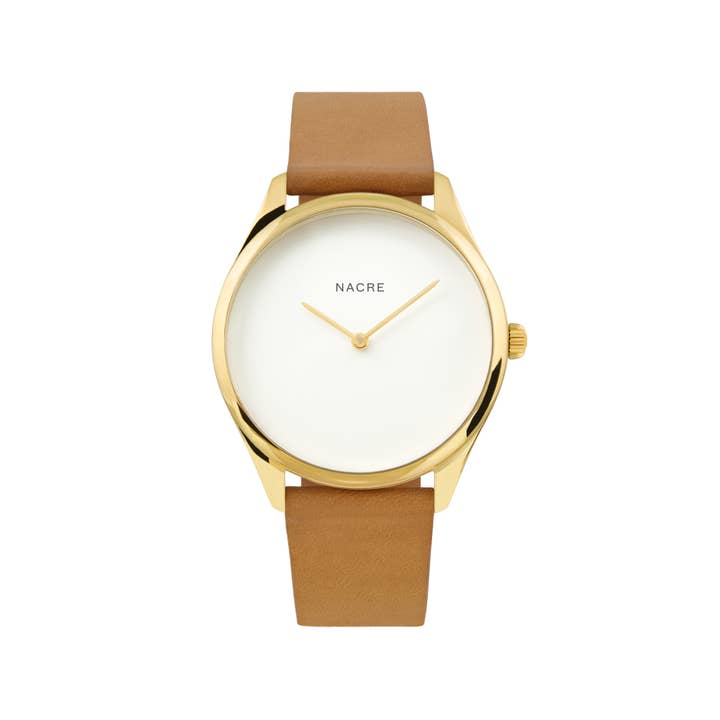 Nacre Lune Watch Pearlized Dial Gold - Natural Leather for wholesale by Nacre