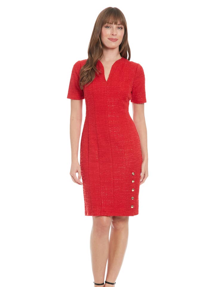 Maggy London Group - Wholesale Dress - Women's - CURVED NECKLINE SHORT SLEEVE SHEATH WITH BUTTONS0