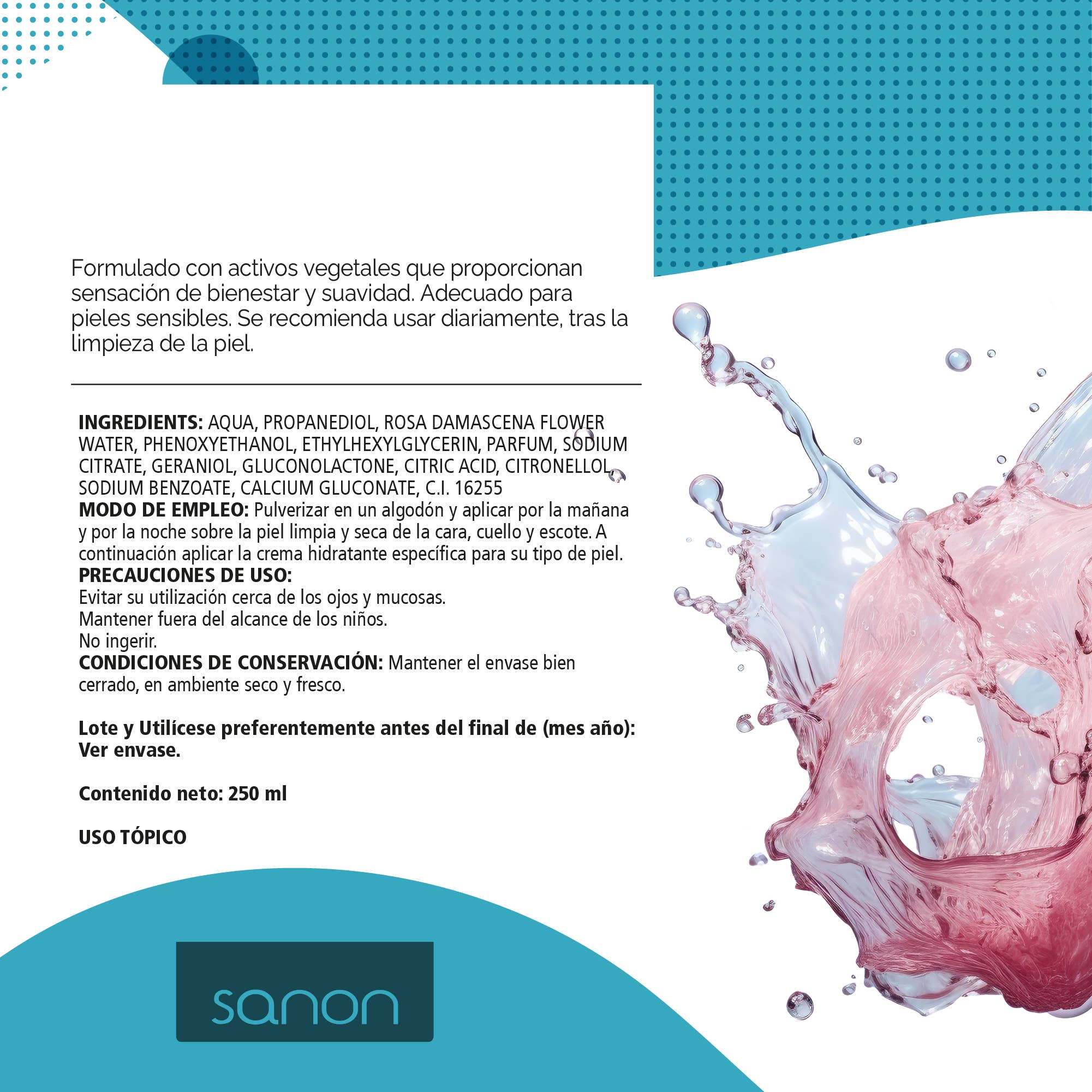 Pridahofarma - Venta al por mayor Agua/bruma facial y corporal - SANON Agua de Rosas 250 ml2