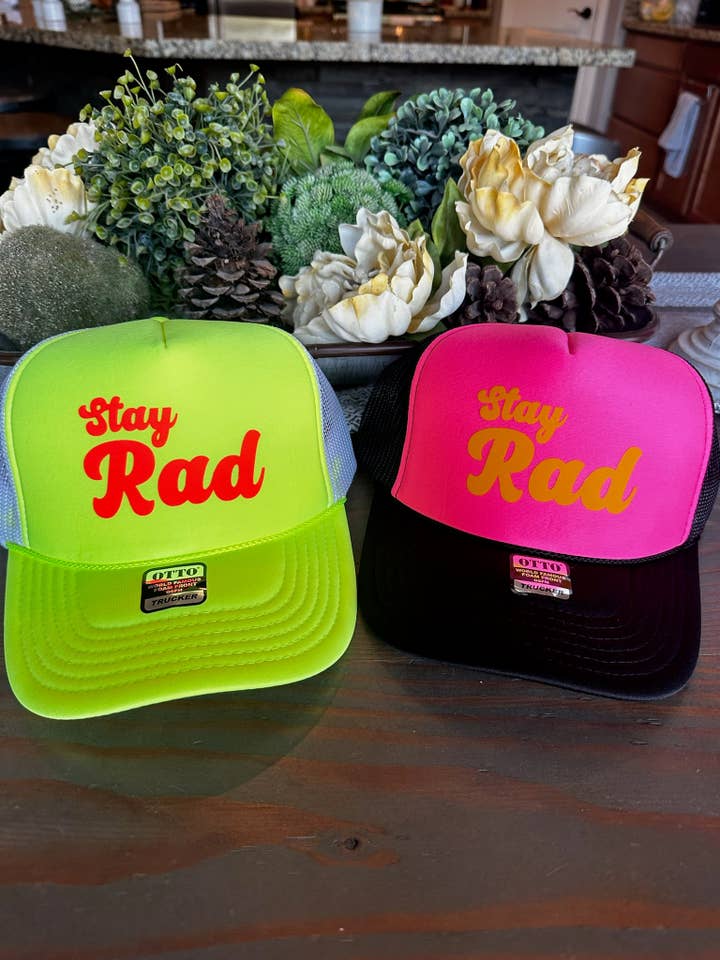 Stay Rad vinyl trucker hat for wholesale by Burnt By Bray LLC
