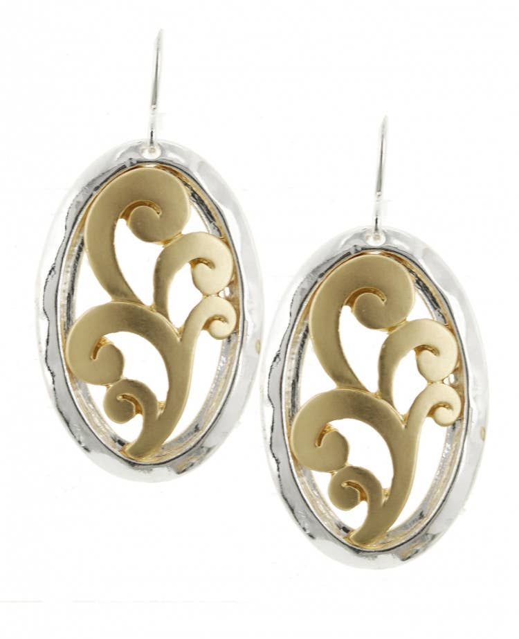 0011 PREMIERE – Engroshandel Hængeøreringe og creoløreringe – FR5057 Matte guldfiligran udskæring ovale metaløreringe0