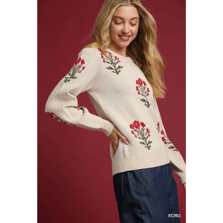 STYLE USA - Wholesale Tunic - Women's - Flower Stem Jacquard Sweater Top2