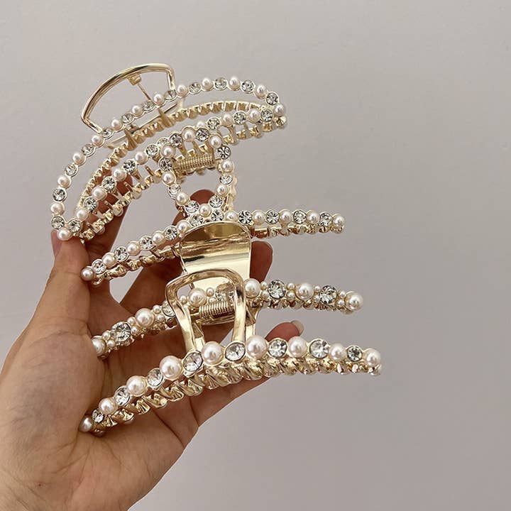 ACCITY - Wholesale Hair Clip - Women's - French Alloy Hair Claw, Pearl Rhinestone Decor_CWAHA06192