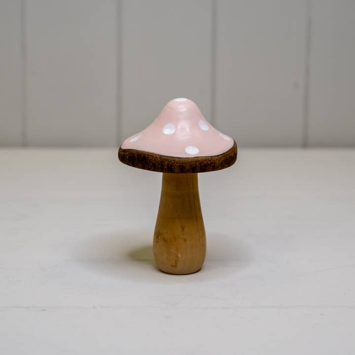 Pink Wooden Mushroom Decoration for wholesale by Satchville