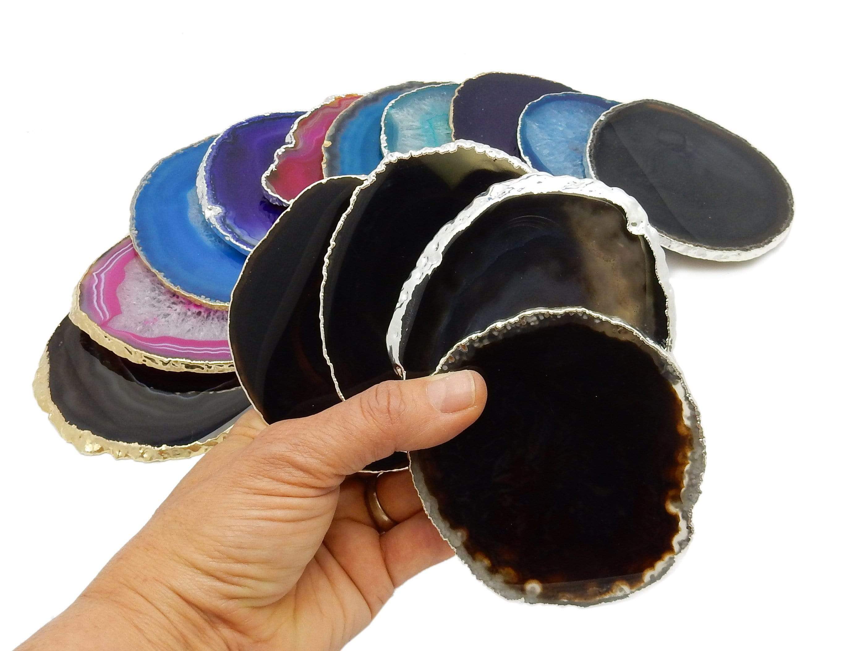 Rock Paradise - Wholesale Coasters - Set of 4 Agate Crystal Coasters Gold /Silver Electroplated 9