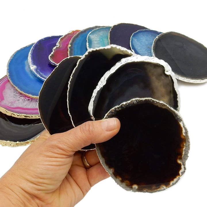 Rock Paradise - Wholesale Coasters - Set of 4 Agate Crystal Coasters Gold /Silver Electroplated 9